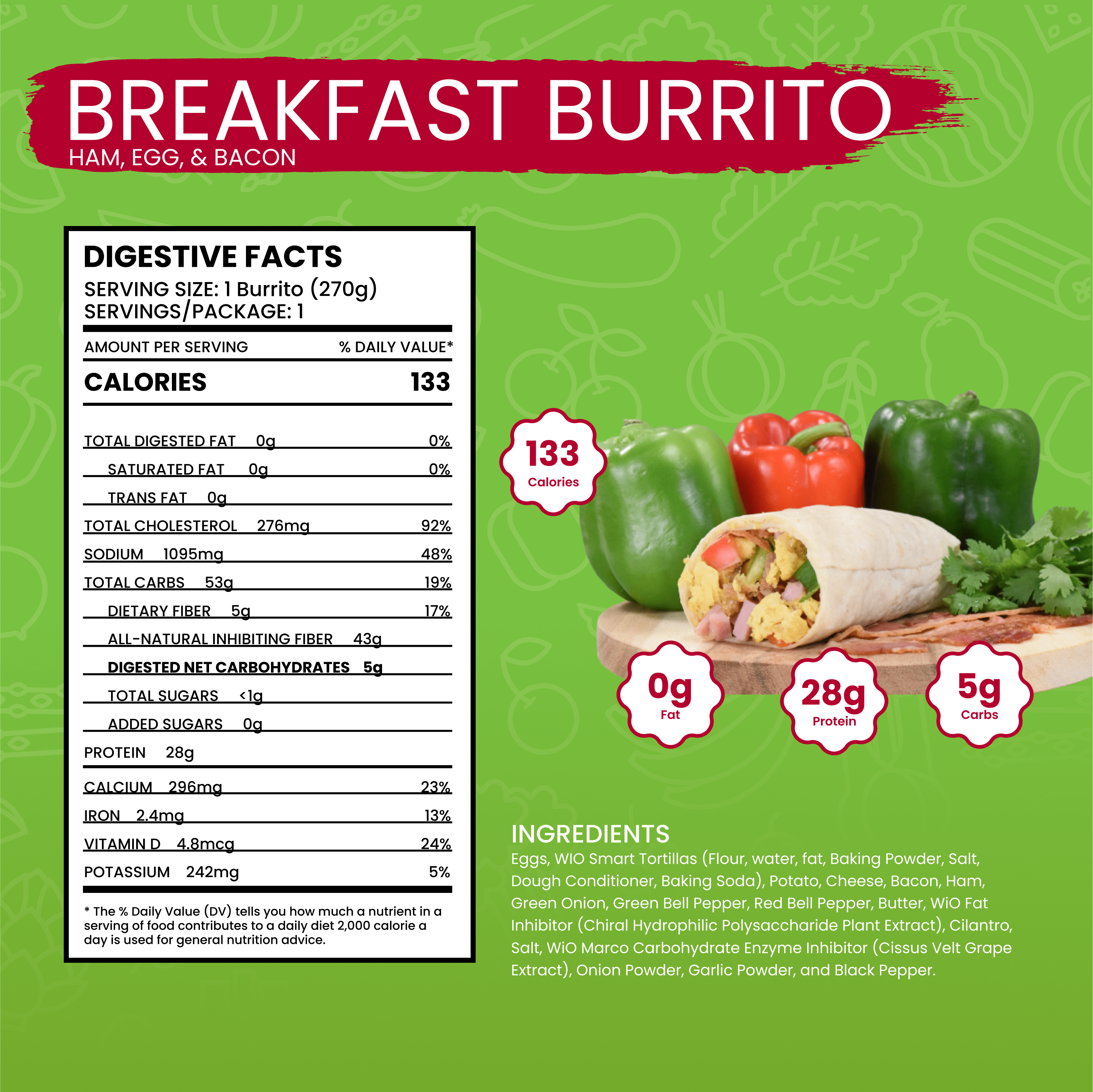 WiO Breakfast Burrito Egg, Ham & Bacon